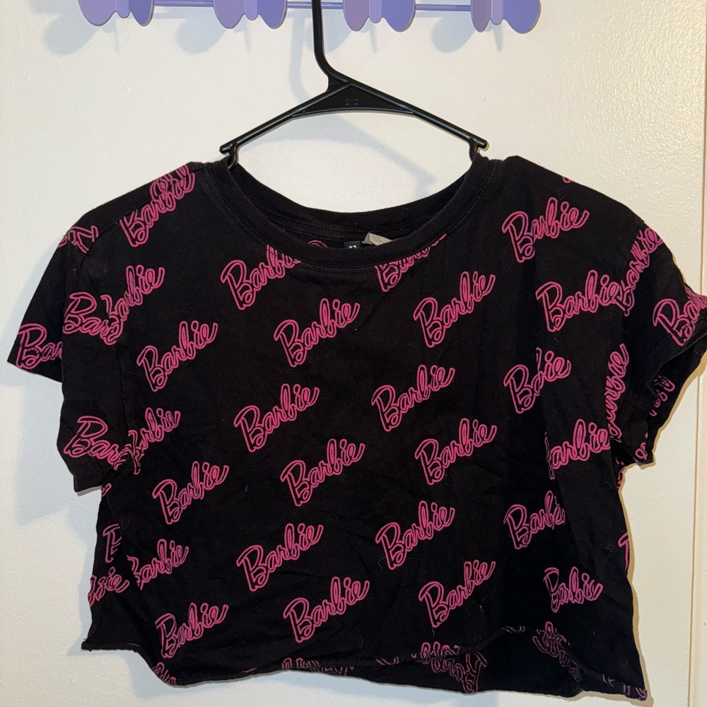 Divided black and pink Barbie crop top